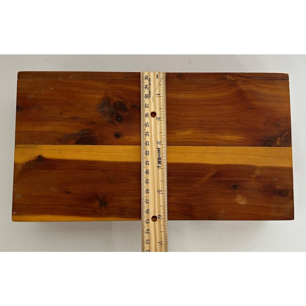 Vintage Wooden Cedar Jewelry Trinket Storage Box Metal Hinges & Feet 11.25"x3" - Picture 9 of 9
